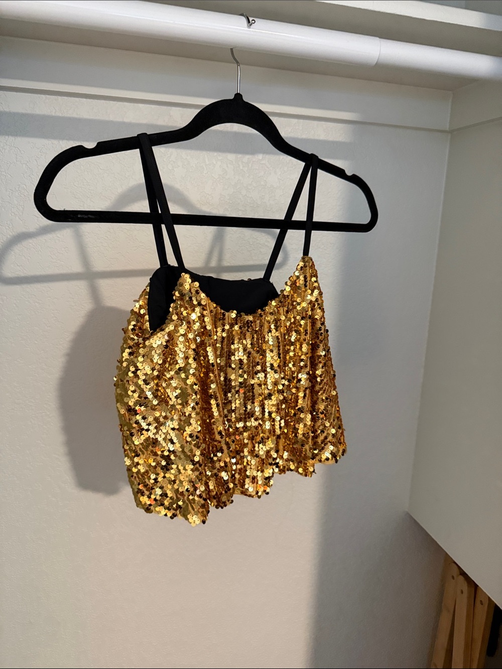 Gold Sequin Crop Tank Top - Women's Party Top